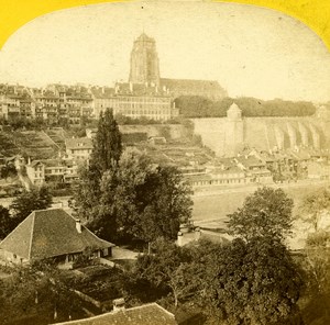 Switzerland Alps Berne Terrasse & Cathedral Old Stereo Photo England 1863