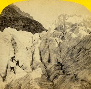 France Alps large Crevasse on Mer de Glace Glacier Old Stereo Photo England 1863