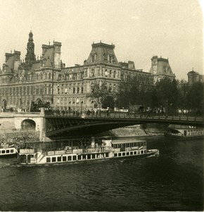 France Paris City Hall & Arcole Bridge Old NPG Stereo Photo 1900