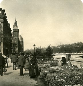 France Paris Quai aux Fleurs Flowers Old NPG Stereo Photo 1900