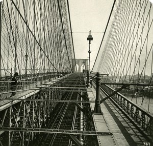 USA New York Brooklyn Bridge Trainwalk Old NPG Stereo Photo 1900