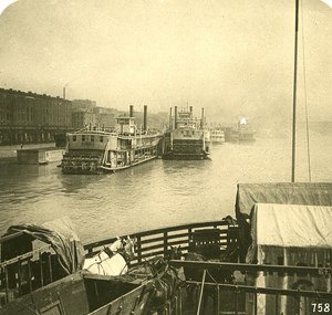 USA Mississipi St Louis Steamer Warf Old NPG Stereo Photo 1900