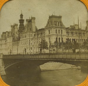 France Paris City Hall old Stereo Tissue Photo 1865