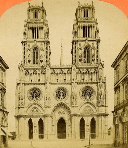 France Orleans Cathedral Church Sainte Croix old Stereo Photo 1865