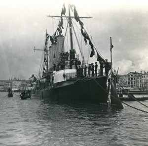 Italy Venice Visit William II Italian Cruiser old Possemiers Stereo Photo 1908