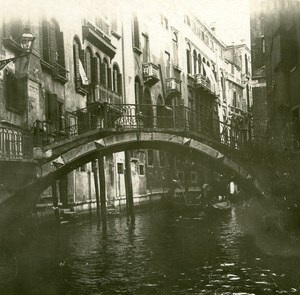 Italy Venice Canal Lateral and Slant Bridge old Possemiers Stereo Photo 1908