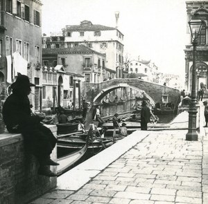 Italy Venice Warf of Campo S Giovanni e Paolo old Possemiers Stereo Photo 1908