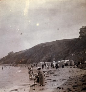 France Granville Beach Animated Old Stereo Stereoview Photo 1900