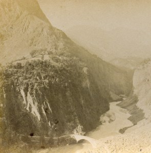 France Alps Bridge Auris & Gorges Romanche Old Stereo Photo Stereoview E C 1880