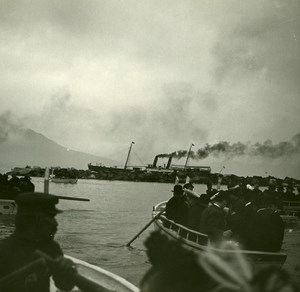 Italy Naples Boats going to Saloon Steamer Old Possemiers Stereo Photo 1910