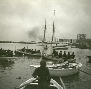 Italy Naples Napoli Boarding at Santa Lucia Old Possemiers Stereo Photo 1910