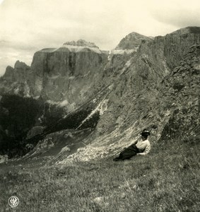 Italy Alps Dolomites Pikes Sella Chiavazzes Selva Old NPG Stereo Photo 1900