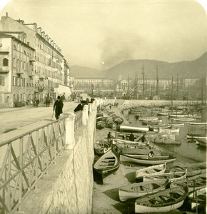 France French Riviera Nice Quai de Lunel Wharf Old Stereoview Photo NPG 1900