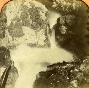 France Pyrenees Luchon Gouffre Infernal Old Photo Tissue Stereoview BK 1860