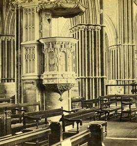 England Worcester Cathedral Stone Pulpit Old GW Wilson Stereoview Photo 1865