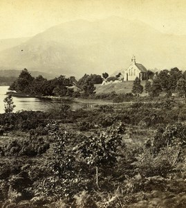 Scotland Loch Achray the Trossachs Church Old GW Wilson Stereoview Photo 1865
