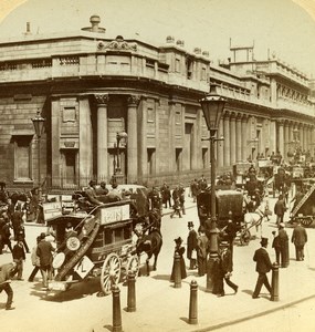 London Bank of England Busy Street Stereoview Underwood Strohmeyer & Wyman 1896