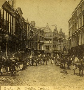 Ireland Dublin Grafton Street Busy Old Stereoview Photo Popular Series 1875