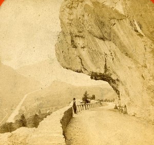 Switzerland Alps Rock of Brunig Mountain Road Old Stereoview Photo 1875