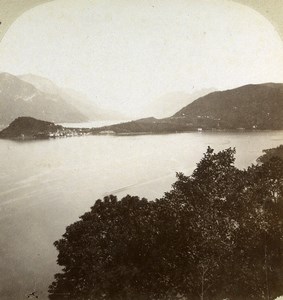 Italy Lake Como Lecco Bellagio from Cadenabbia Old Stereoview Photo Negri 1880