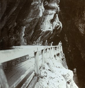 Switzerland Ragaz Tamina Gorges Taminaschlucht Old Amateur Stereoview Photo 1900