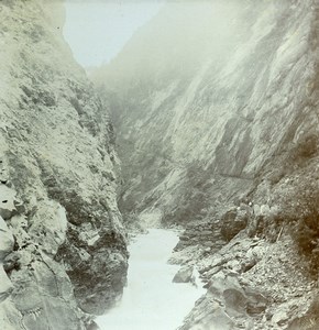 Switzerland Ragaz Tamina Gorges Taminaschlucht Old Amateur Stereoview Photo 1900