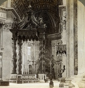 Italy Rome Vatican St Peter's Basilica Altar Old Underwood Stereoview Photo 1900