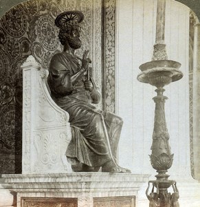 Roma Rome Vatican St Peter's Basilica Statue Old Underwood Stereoview Photo 1900
