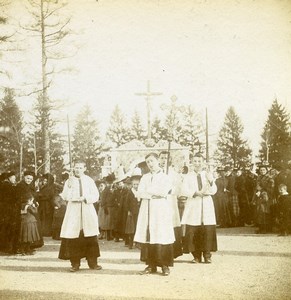 France Religious Procession Choir Boys Old Amateur Stereoview Photo 1900