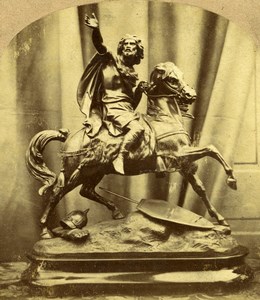 United Kingdom Bronze Equestrian Statue Charlemagne Old Stereoview Photo 1865