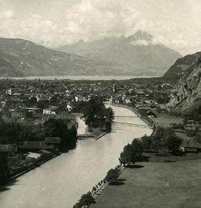 Switzerland Interlaken Höhbühl Panorama Old NPG Stereo Photo 1900