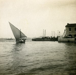 France Toulon Harbor Entry Sailboat Old Stereoview Photo SIP 1900