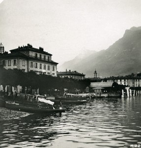 Switzerland Lake Lugano Pier Boats Old Stereoview Photo 1906
