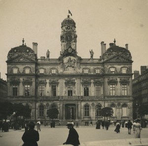 France Lyon place des Terreaux Town Hall Old SIP Stereoview Photo 1900's