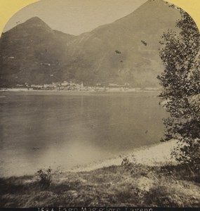 Italy Lago Maggiore Lake Laveno Old Stereoview Photo Gabler 1880