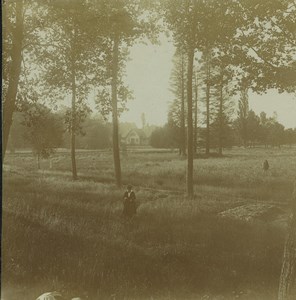 Belgium Antwerp? Lady Countryside Field Old Stereoview Amateur Photo 1910'