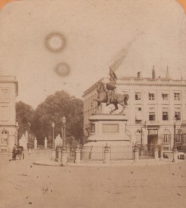 Belgium Brussels Royal Place Godefroid de Bouillon Statue Stereoview Photo 1880