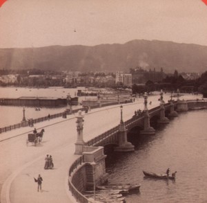 Switzerland Alps Zurich new bridge & Uetliberg Old Stereo Photo Charnaux 1880