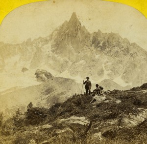 France Alps Chamonix Aiguile du Dru Alpine Club Old Stereo photo England 1865