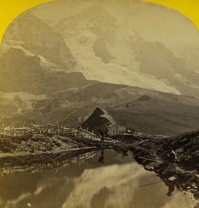 Switzerland Alps Kleine Scheidegg Old Stereo photo 1865