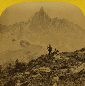 France Alps Aiguille du Dru taken from Montanvert Old Stereo photo 1865