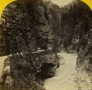 Switzerland Alps path to Bad Pfäfers Old Stereo photo Fetzer 1870's #3