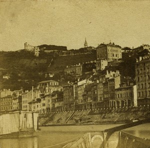 France Lyon panorama Old Stereo photo 1858