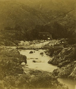 France Pyrenées Tech river bridge Mountain Old Stereo photo 1860