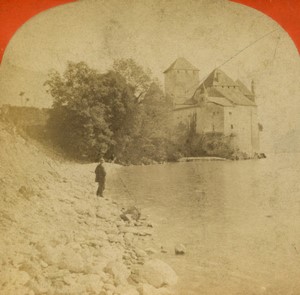 Switzerland Geneva Lake Chateau de Chillon Castle Old Photo Stereoview 1860