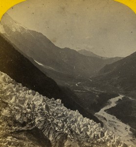 France Alps Chamonnix valley Glacier Old Photo Stereoview 1870