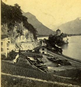 Switzerland Chillon Castle Leman Lake old Charnaux Stereo Photo 1870