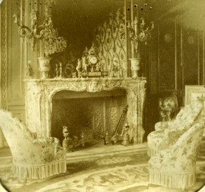 France Fontainebleau Castle Bedroom Fireplace old Stereoview Tissue Photo 1860